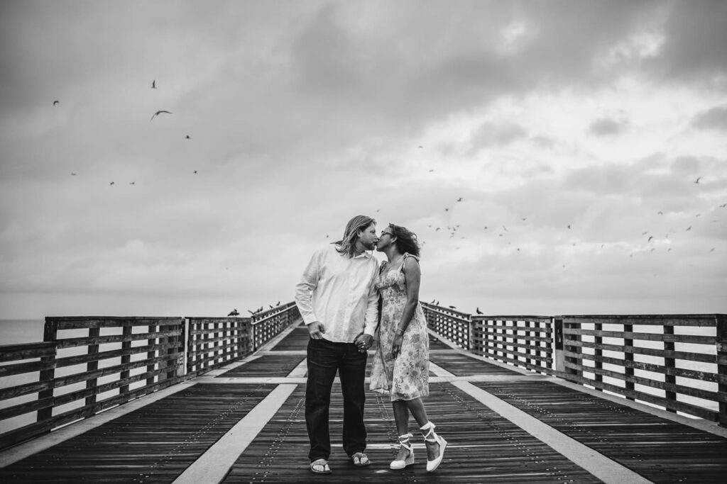 Jacksonville FL Engagement Photo Session at pier sunrise